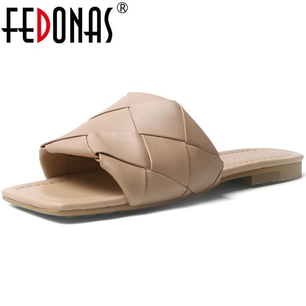 

sandals fedonas fashion summer est women slippers vintage female low heels for walking at home basic house shoes woman 2021, Black