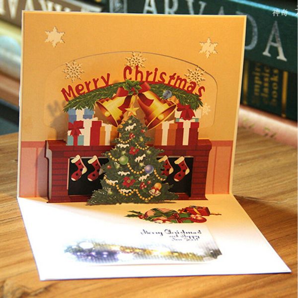 

greeting cards merry christmas tree 3d handmade up paper art card laser cut