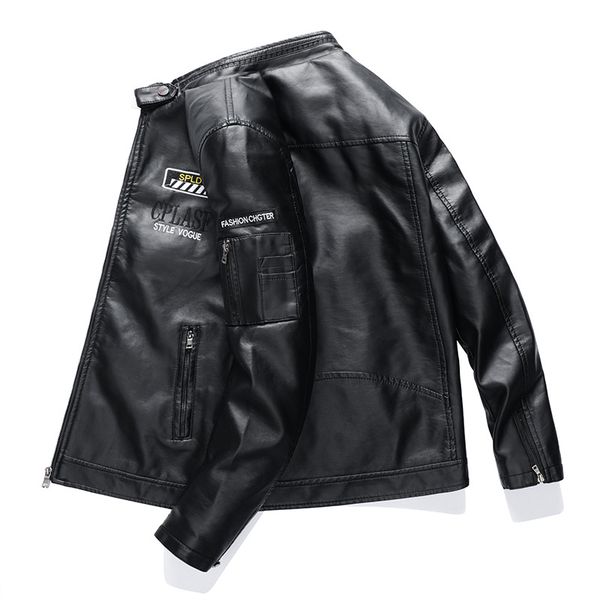 

japanese-style ular brand men's leather clothing foreign trade autumn new style jacket plus velvet cross borde, Black