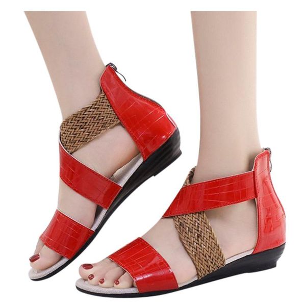 

casual sandals for women weave wedge heel shoes woman zipper sandals femme beach sandalias mujer 2020 casual roman shoes buty#c6, Black