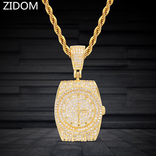 

men hip hop iced out bling dial watch pendant necklaces micro pave zircon hiphop pendants necklace hiphop jewelry fashion, Silver