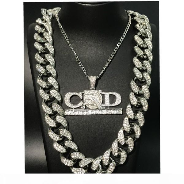 

hip hop men necklace gold sliver crystal miami cuban rock pendant necklace set 2cm hip hop king new necklace for men, Silver
