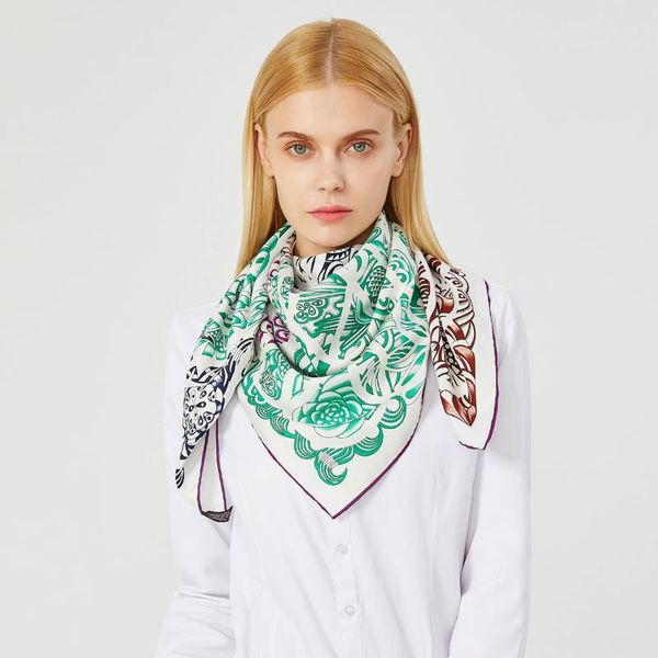 

scarves 90cm handmade curled twill silk scarf hijab women shawl design foulard headband gradients square, Blue;gray