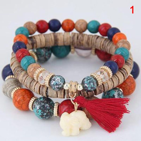 

3pcs/set beaded bracelets vintage style cartoon elephant pendant tassle bracelets for women girls ll@17, Golden;silver