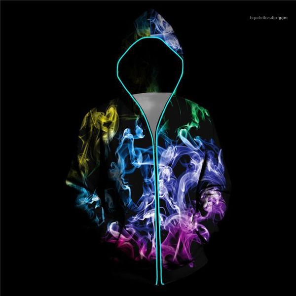 

designer sweatshirts glow zipper electricity mens hoodies hooded 3d wolf floral long sleeve casual novelty streetwear autumn winter mens, Black