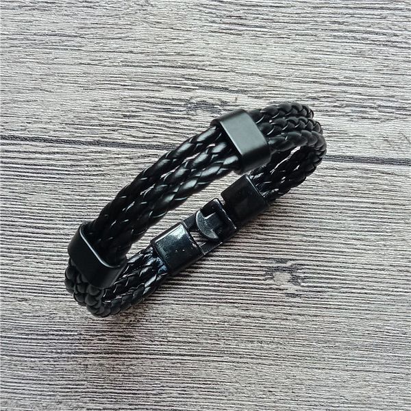 

fashion men women black leather bracelet easy-hook bracelets & bangles male female punk jewelry pulseras, Golden;silver