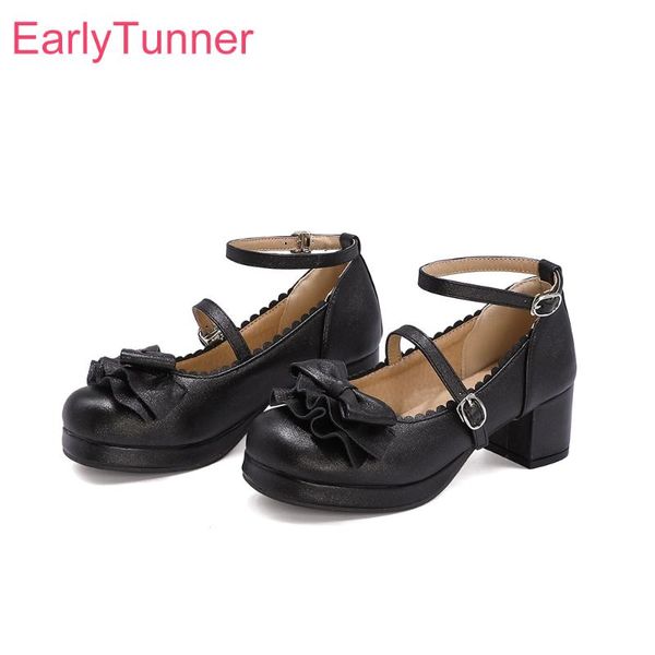 

2020 autumn new sweet black pink women cosplay pumps 2 inch med heels lady platform shoes plus small big size  30 43 45 48