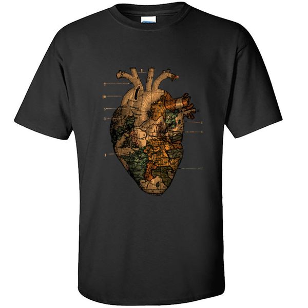 

heart cardioid schematics world map vintage men's tshirts brand new christmas camiseta 100 cotton print anatomy tee shirt man