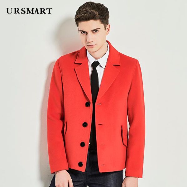 

ursmart new red wool coat for young and young men short fashionable men's coat for british fashion men, Black