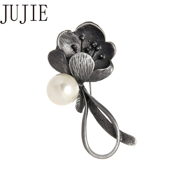 

jujie vintage design flower brooches for women 2020 wedding bouquets classic matel pearl brooch pins plant jewelry dropshipping, Gray