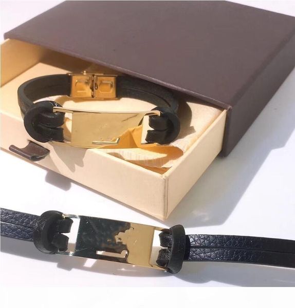 

2019 new designer brown real genuine cow leather charm macrame wide big bracelet v bangle men women jewelry loui, Black