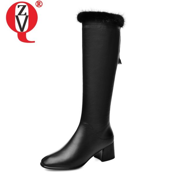 

zvq winter new fashion knee high boots outside genuine leather square toe zip women shoes drop shipping size 33-41, Black