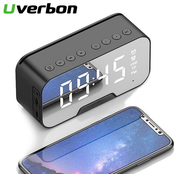 

wireless bluetooth 5.0 speaker multifunction alarm speaker clock with fm radio led mirror subwoofer music player table clock
