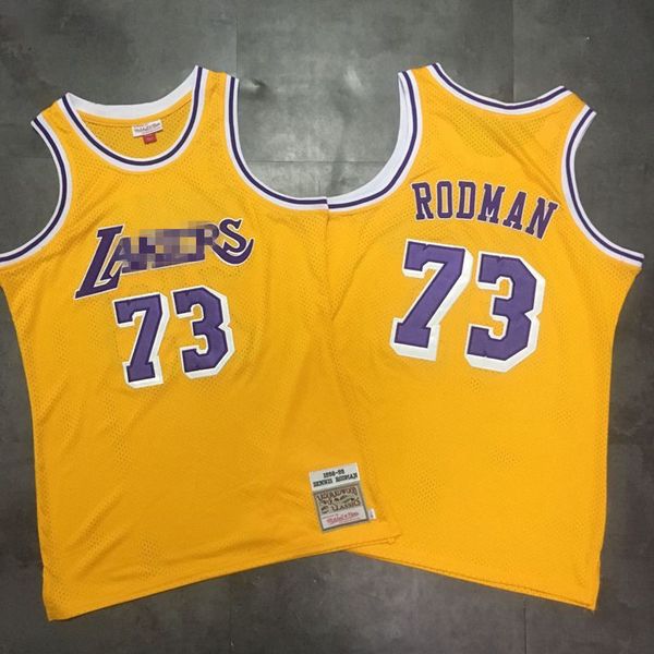 

men vintage los angeles lakers 73 rodman mitchell & ness gold hardwoods classics 1998-99 swingman jersey, Black;red