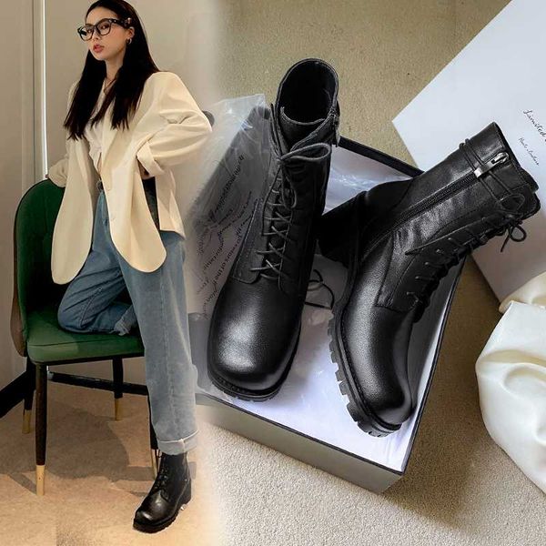 

dress shoes boots women 2021 autumn leather handsome locomotive lace-up ankle thick high heel fashion women's x434, Black