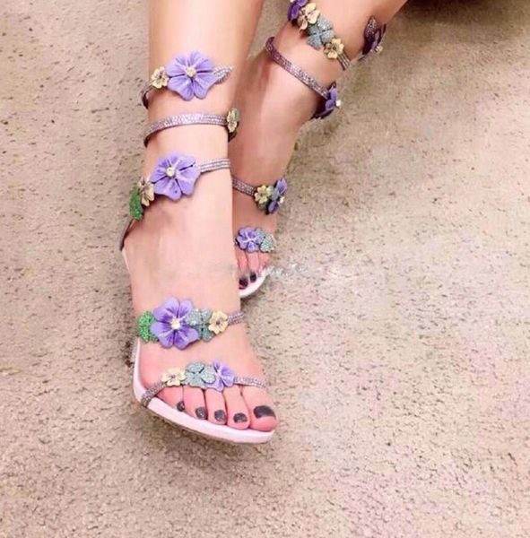 

new genuine leather floral embroidery snake shape summer sandals open toe thin high heel sandals, Black
