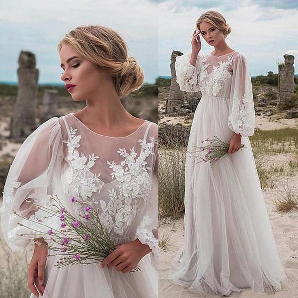 

Fabulous Tulle Jewel Neckline Natural Waistline A-line Wedding Dress With Beaded Lace Appliques embellished beaded lace Bridal Dresses