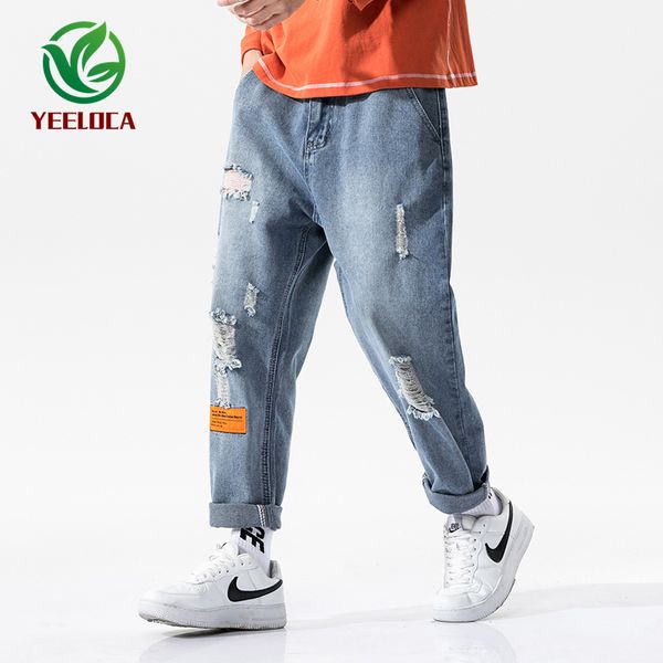 

ripped jeans men's 20 autumn ins fashion pantalettes all-match straight korean-style casual pants, Blue