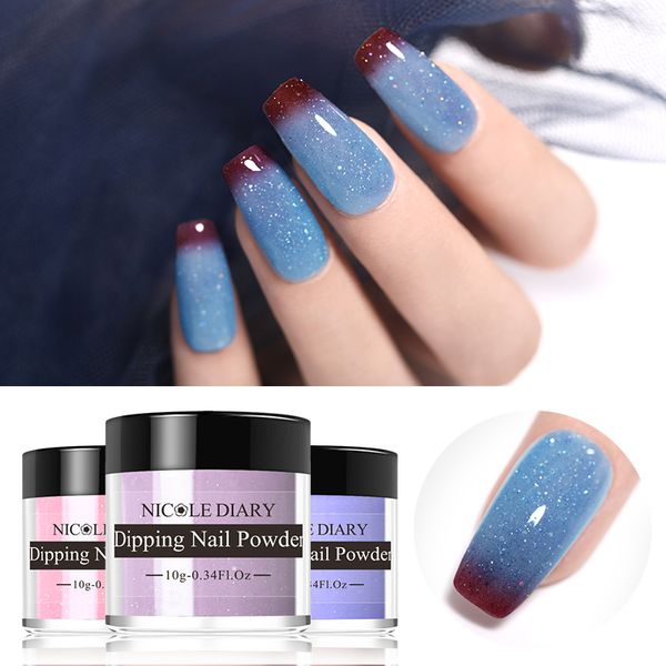 

nail glitter nicole diary thermal dipping powder sparkly shinning dip color changing chrome dust no uv lamp cure, Silver;gold