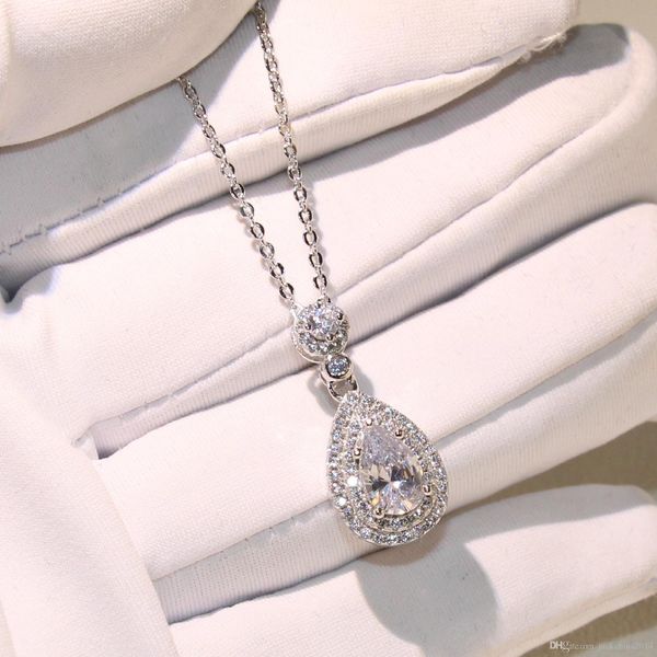 

Top Selling Wholesale Professional Luxury Jewelry Water drop Necklace 925 Sterling Silver Pear Shape Topaz CZ Diamond Pendant For Women Gift