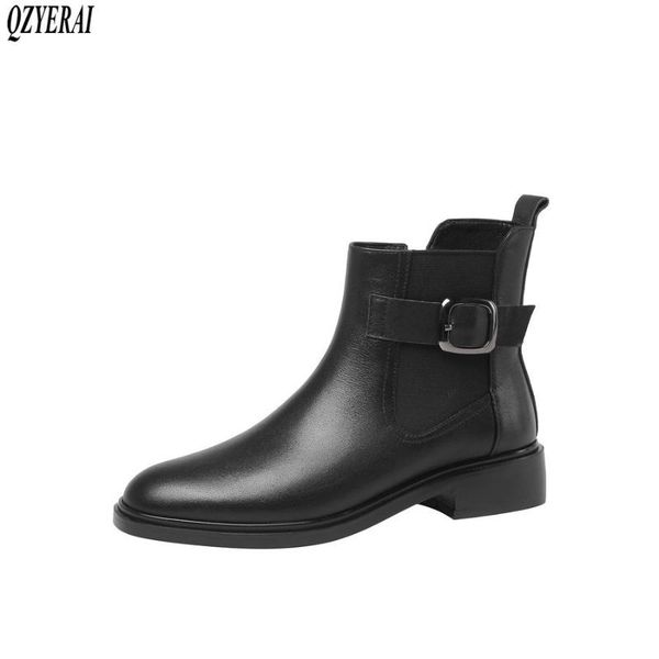 

qzyerai autumn winter new genuine leather women boots ankle riding boots warm female cowhide women shoes, Black