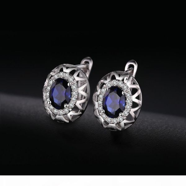 

оптово-design 2.4ct создано синий сапфир клип на серьги 925 стерлингового серебра высокого качества в 2018 году новая мода y18110110, Golden;silver
