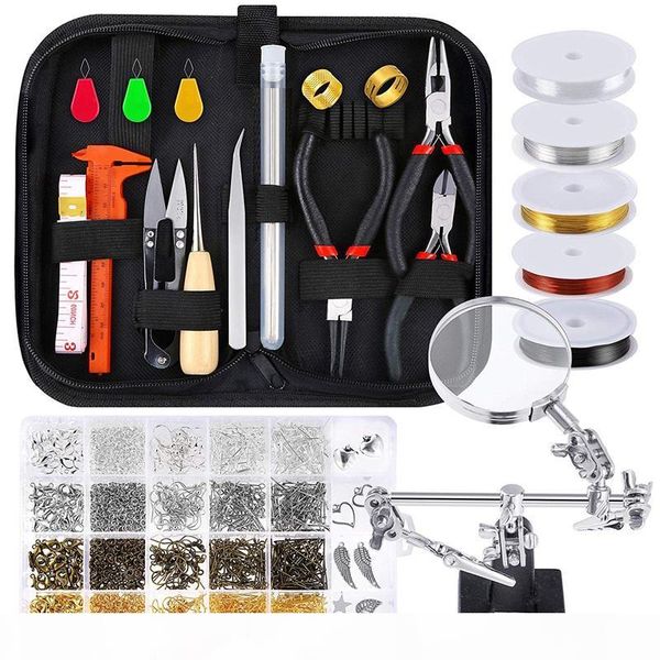 

jewelry making supplies wire wrapping kit with jewelry beading tools, wire, helping hands, findings and pendants, Blue;slivery