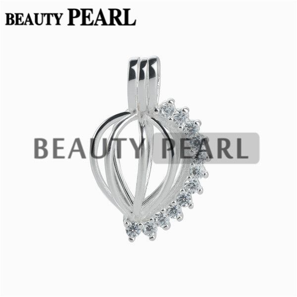 

5 pieces sparkling zircon love heart cage pendant wish pearl cage gift shinny 925 sterling silver