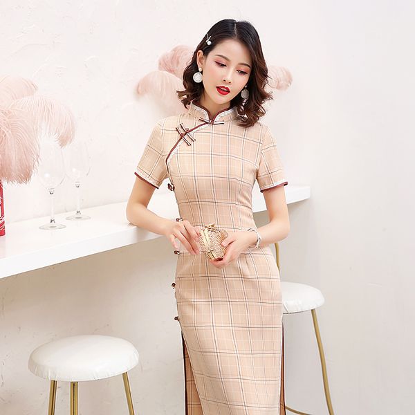 

ethnic clothing daily improvement check cheongsam young style dress retro lace girl long classic modern qipao evening, Red