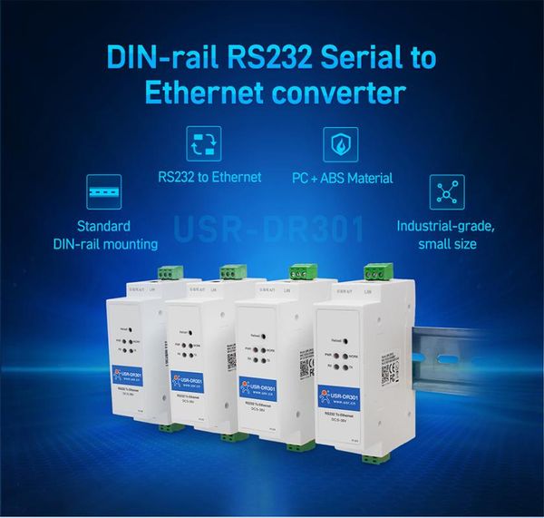 

usr-dr301 din-rail rs232 serial to ethernet converter tiny size rs232 ethernet serial device server supports websocket