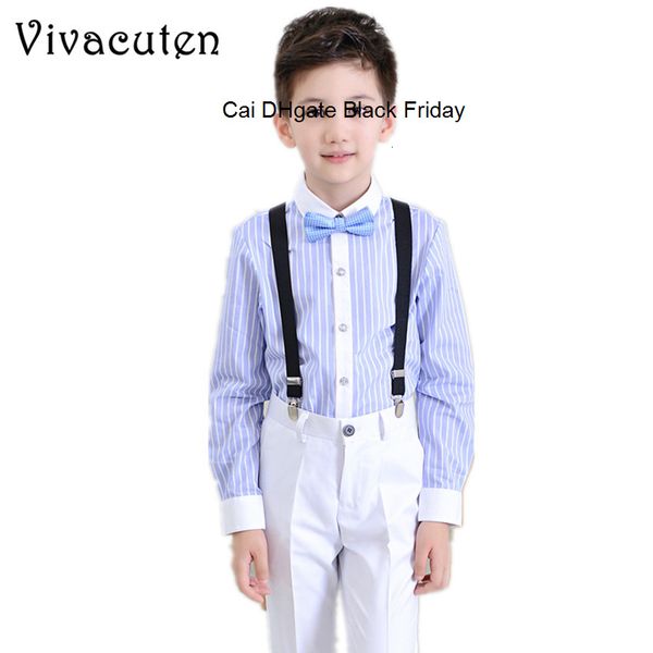 

brand fashion flower boys wedding overall suits with bowtie formal school performance suit bib striped shirt pants clothes f098