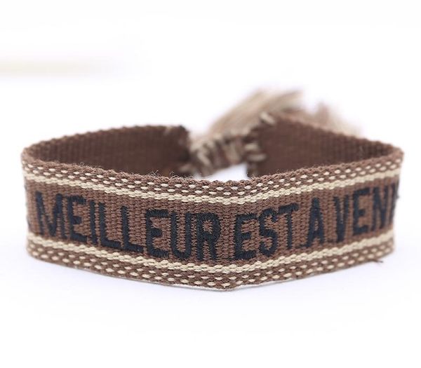 

adjustable fabric friendship bracelet letter embroidery tassel bracelets lace-up boho braided bracelet pulseras3a, Golden;silver