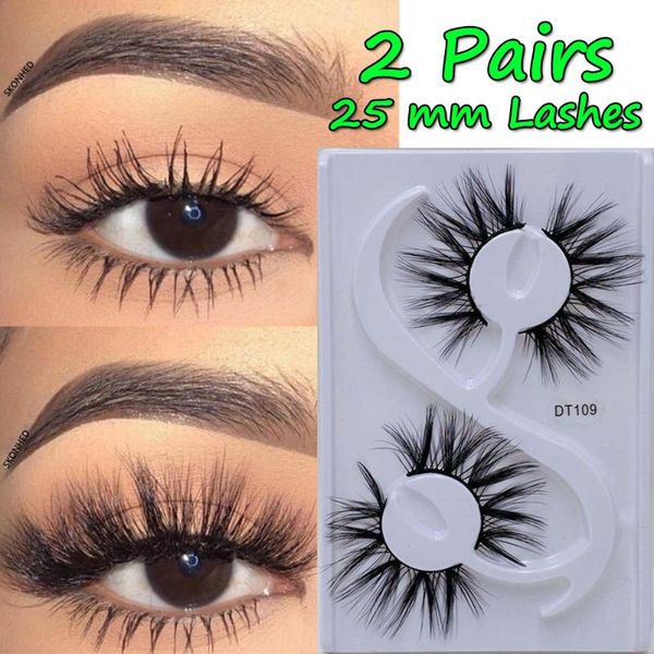 

false eyelashes 2 pairs 3d 25mm mink hair criss-cross fluffy messy handmade dramatic long natural lashes fashion makeup tools