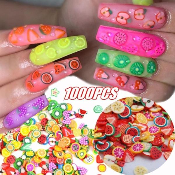

1000pcs/bag fashion mixed styles manicure tool diy beauty polymer clay nail stickers 3d fruit feather flowers nail art decoratio, Black