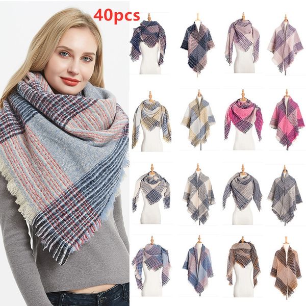 

2020 autumn winter stripe scarves new thick double-sided plaid square scarf ladies men tassel warm scarf shawl wholesale 135cm, Blue;gray