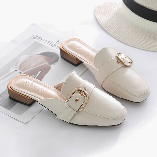 

summer female slipper girl home indoor slippers women thick heel belt buckle shoes women's sandals large size mules shoes ladies, Black