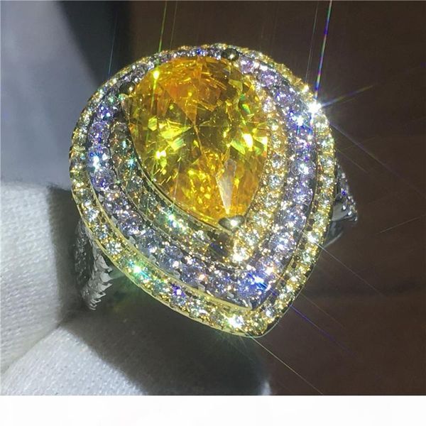 

majestic sensation luxury water drop rings pear cut 6ct 5a zircon cz white gold filled engagement wedding band ring for women, Slivery;golden