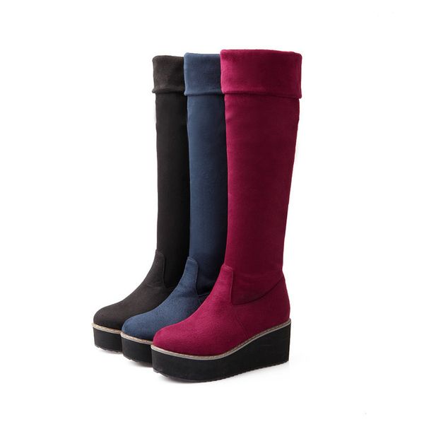 

botas mujer 2020 большого размера 34-43 brand design patch цвет над коленом boots thick sole платформа тонкой долгой зима осенью 7352, Black