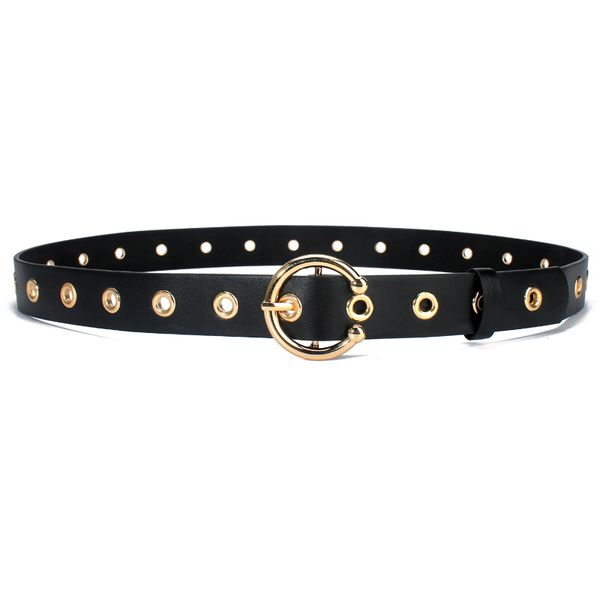 

gold waist buckle punk pu belt women waistband mori girl line style lettered c black pin buckle fashion female, Black;brown