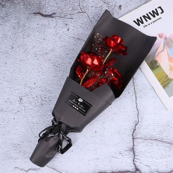 

1pc 3 gold foil rose bouquet newly-married gift delicate valentines gift simulated rose bouquet decor for wife girlfriend