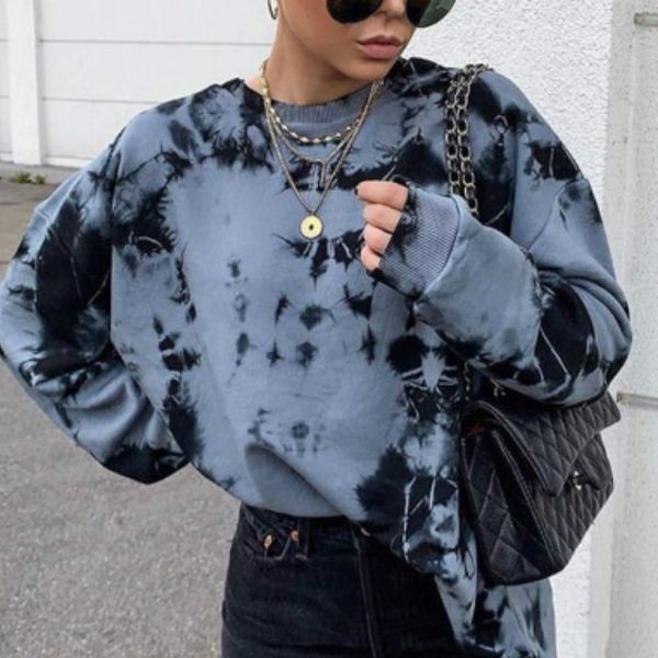 

2020FW Womens Tie Dye Sweatshirts Fashion Girls Street Style Sweatshirt with Round Neck Womens Casual Loose Pullover Youth Tops High Quality