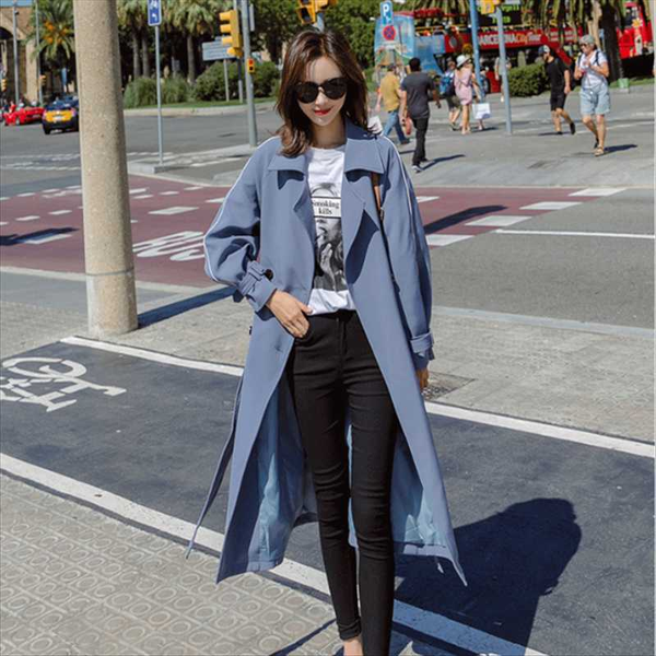 

new women's mid-length slim double breasted belt chic casual trench coat outerwear spring 2020 female plus size windbreaker coat, Tan;black