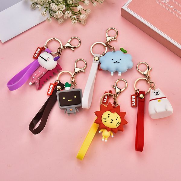 

cute cartoon dog lion key chain pvc key chain lovers car ring bag pendant, Silver