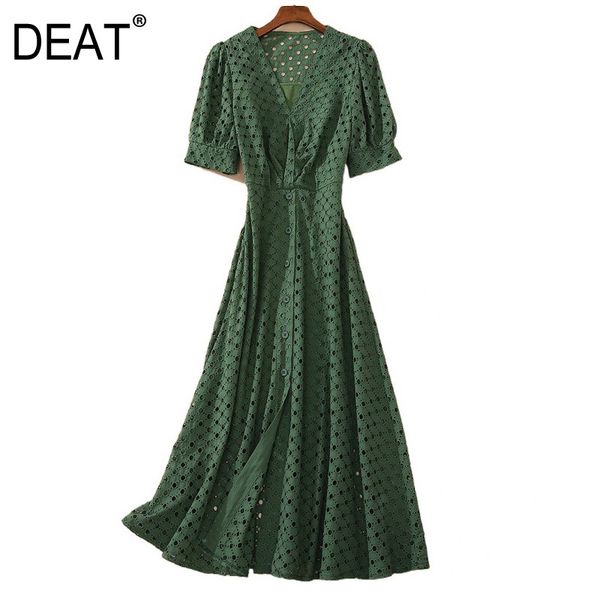 

deat] 2020 beach style dress women's puff sleeve hollow out v collar with lined high end waist elegant new summer fashio am390, White;black