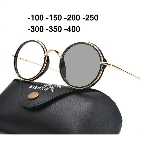

2020 round alloy sun pchromic myopia eyeglasses optical men student finished myopia eyewear prescription glasses frame nx, Black