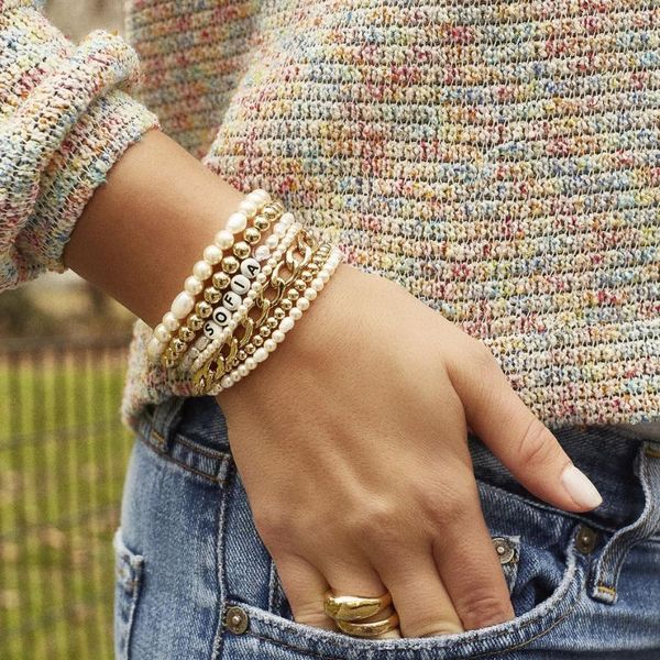 

link, chain 2021 bauble bar simulated pearl beaded bracelet for women statement gold white jewelry party vacation, Black