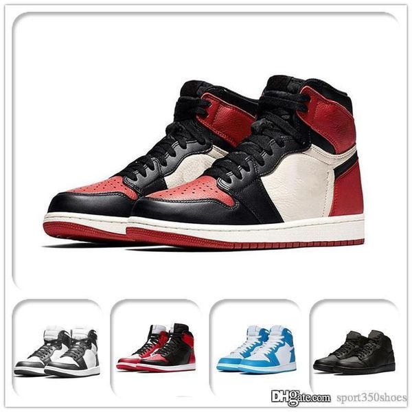 

с box 2019 top fashion design качество новых 1 1s high top 3 разрушенного og бредом toe запрещенных играми royal обувь мужской 1s тень тапок, Black