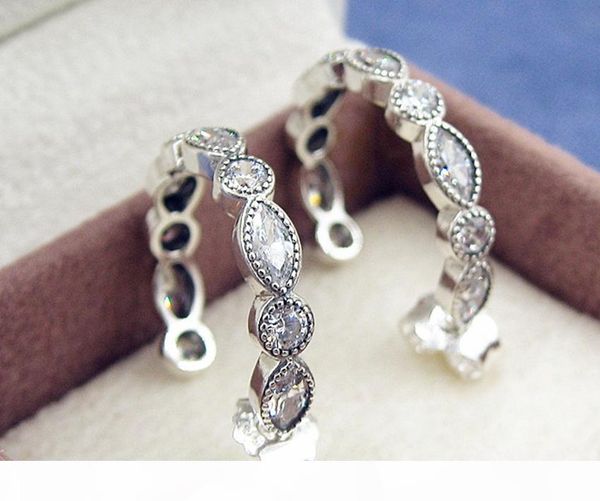 

100% high-quality 925 sterling silver alluring brilliant marquise with clear cz hoop earrings fits european designer jewelry ring, Golden;silver