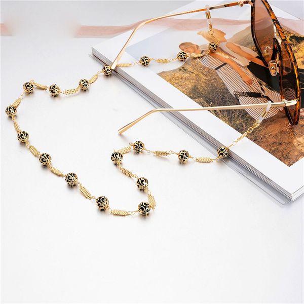 

gold silver hollow ball beads chain eyeglasses chains reading glasses sunglasses strap cord holder neck head band accessories