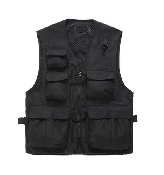 

men's outdoor multi-pocket vest summer quick-drying breathable fishing camping hunting adventure multi-functional vest, Black;white